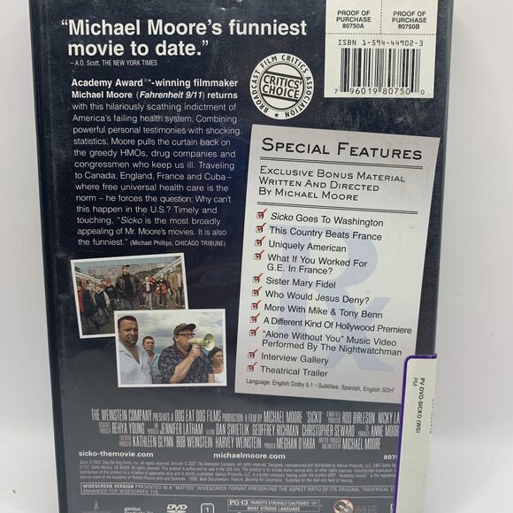 Sicko DVD Movie Rated PG-13 Widescreen Weinstein Special Edition Michael Moore - Picture 3 of 4